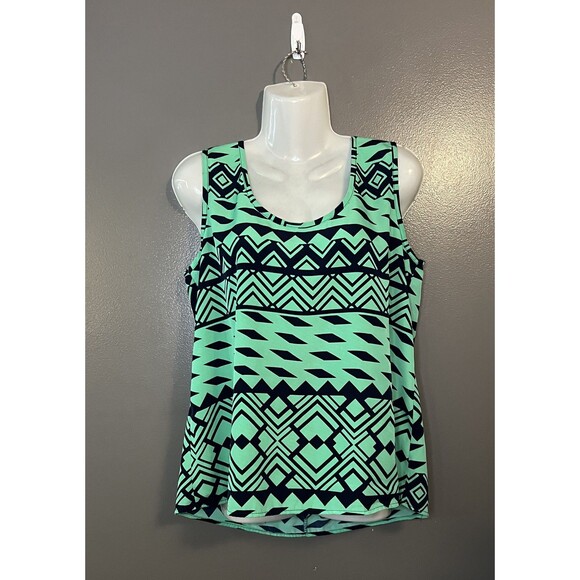 Marianne Tank Top Womens Large Green Black Aztec Geometric Sleeveless Blouse - Picture 1 of 6